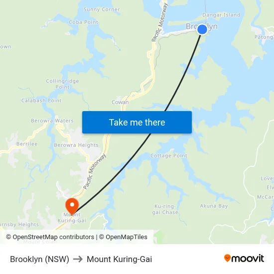 Brooklyn (NSW) to Mount Kuring-Gai map