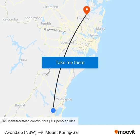 Avondale (NSW) to Mount Kuring-Gai map