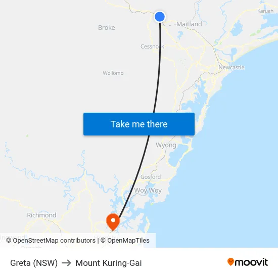 Greta (NSW) to Mount Kuring-Gai map
