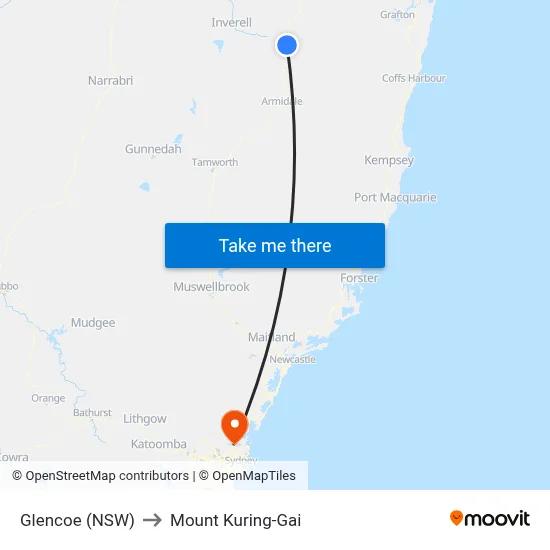 Glencoe (NSW) to Mount Kuring-Gai map