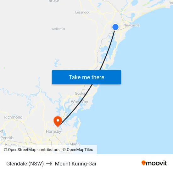 Glendale (NSW) to Mount Kuring-Gai map