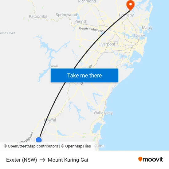 Exeter (NSW) to Mount Kuring-Gai map