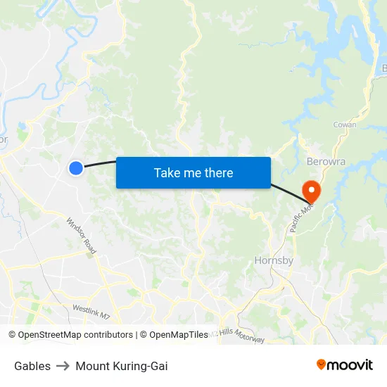 Gables to Mount Kuring-Gai map