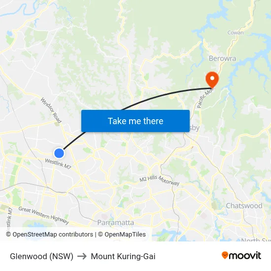 Glenwood (NSW) to Mount Kuring-Gai map