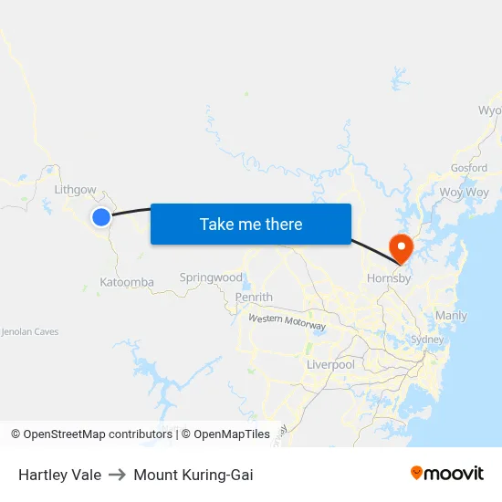 Hartley Vale to Mount Kuring-Gai map
