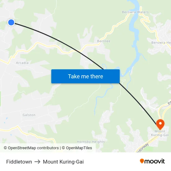 Fiddletown to Mount Kuring-Gai map