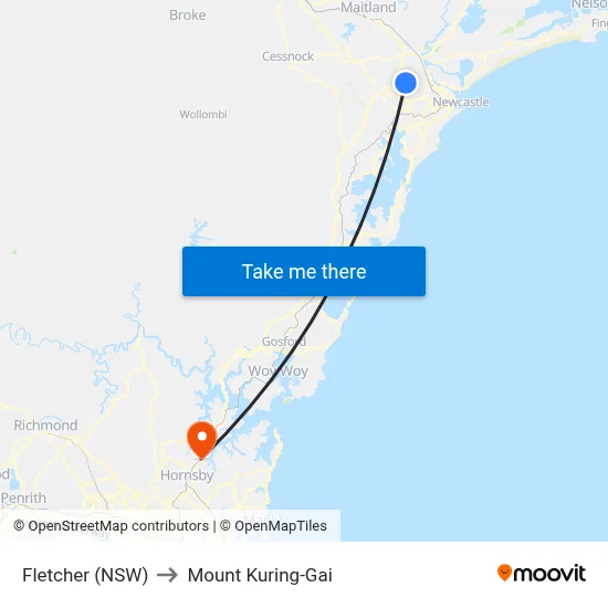 Fletcher (NSW) to Mount Kuring-Gai map