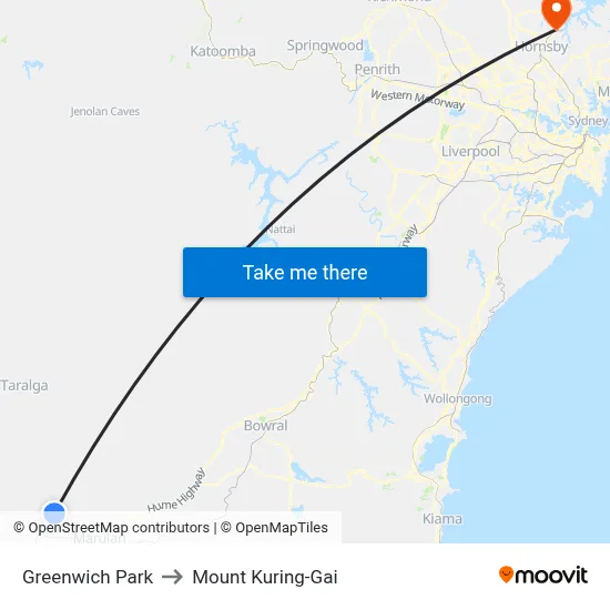 Greenwich Park to Mount Kuring-Gai map