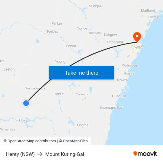 Henty (NSW) to Mount Kuring-Gai map