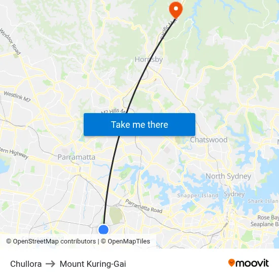 Chullora to Mount Kuring-Gai map