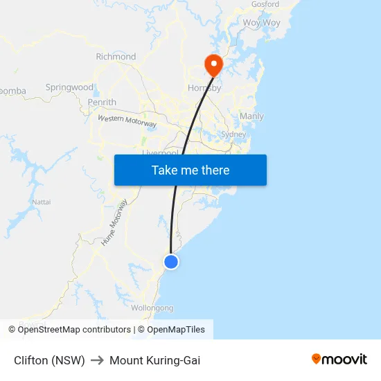 Clifton (NSW) to Mount Kuring-Gai map