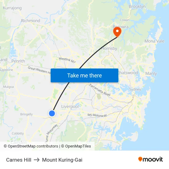 Carnes Hill to Mount Kuring-Gai map