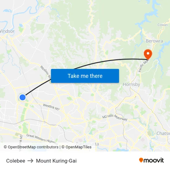 Colebee to Mount Kuring-Gai map