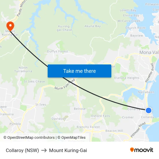 Collaroy (NSW) to Mount Kuring-Gai map