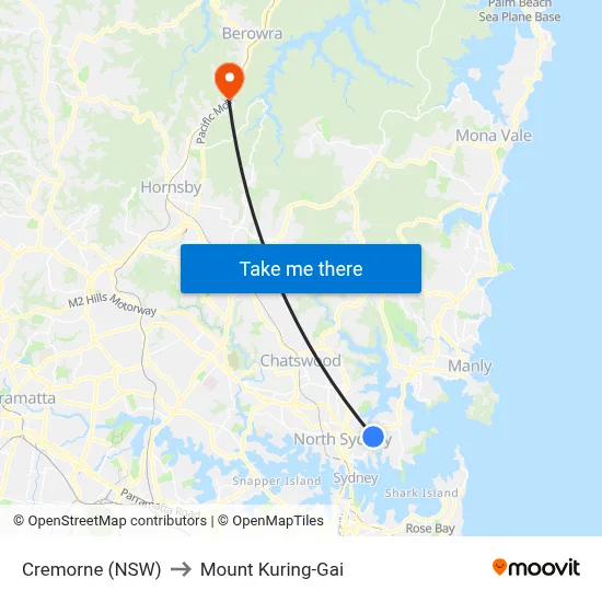 Cremorne (NSW) to Mount Kuring-Gai map