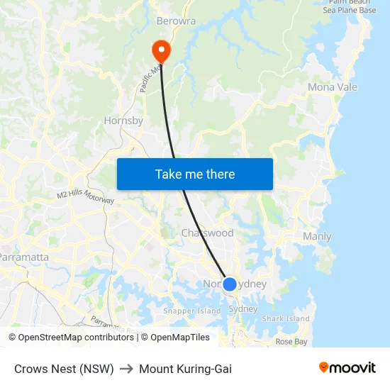 Crows Nest (NSW) to Mount Kuring-Gai map