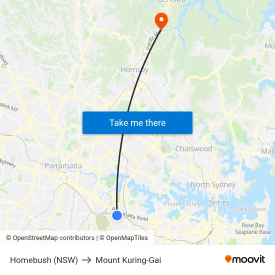 Homebush (NSW) to Mount Kuring-Gai map