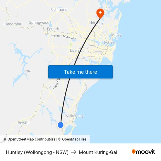 Huntley (Wollongong - NSW) to Mount Kuring-Gai map