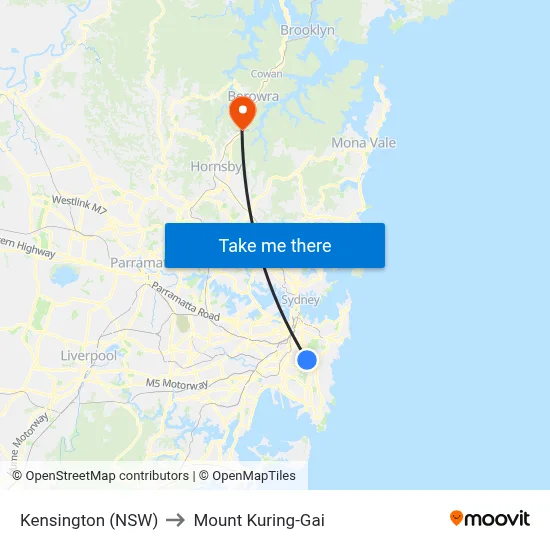 Kensington (NSW) to Mount Kuring-Gai map