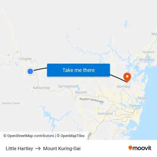 Little Hartley to Mount Kuring-Gai map