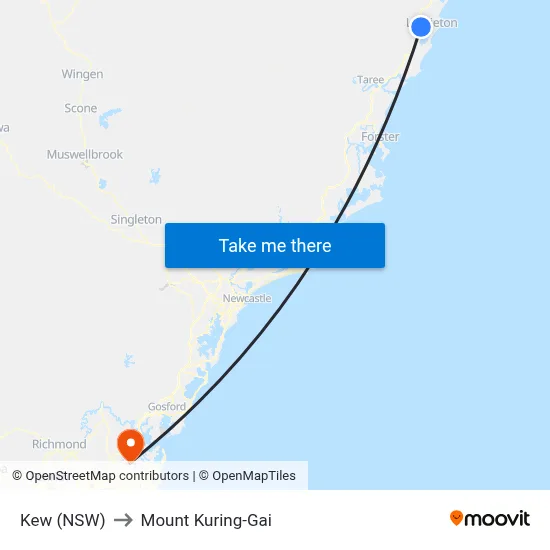 Kew (NSW) to Mount Kuring-Gai map