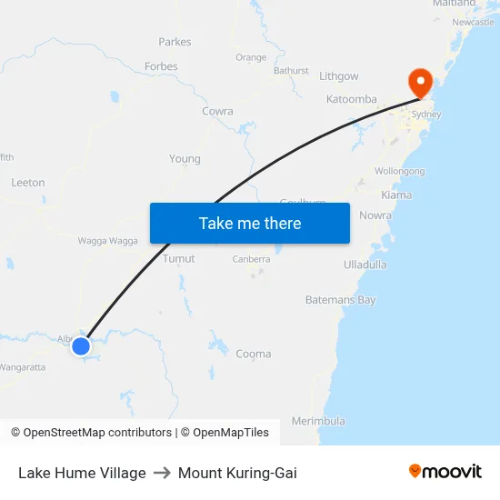 Lake Hume Village to Mount Kuring-Gai map