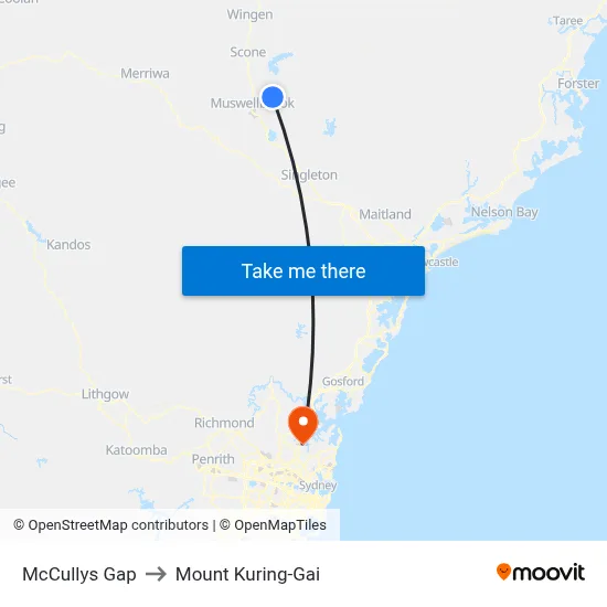 McCullys Gap to Mount Kuring-Gai map