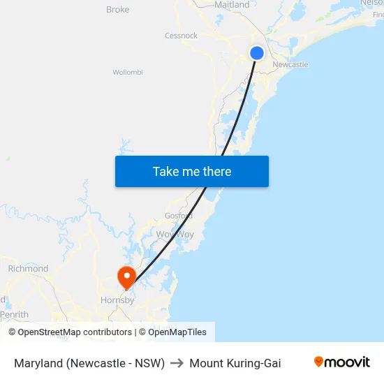 Maryland (Newcastle - NSW) to Mount Kuring-Gai map