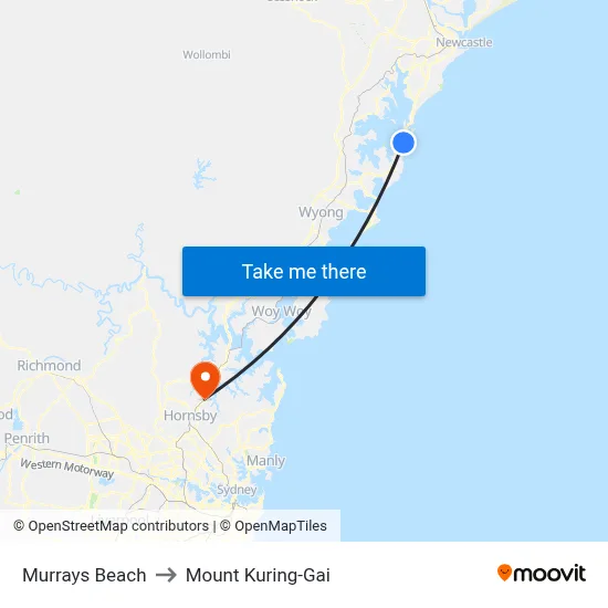 Murrays Beach to Mount Kuring-Gai map