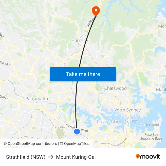 Strathfield (NSW) to Mount Kuring-Gai map