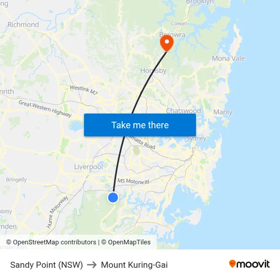 Sandy Point (NSW) to Mount Kuring-Gai map