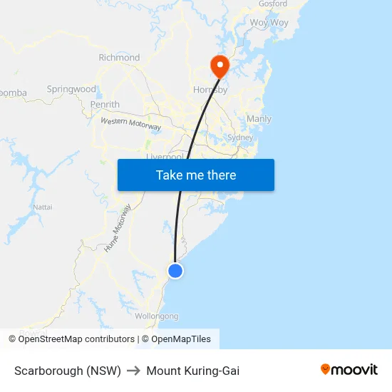 Scarborough (NSW) to Mount Kuring-Gai map