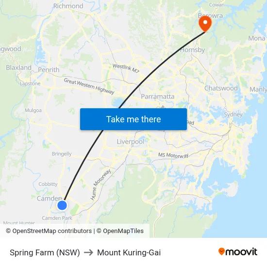 Spring Farm (NSW) to Mount Kuring-Gai map
