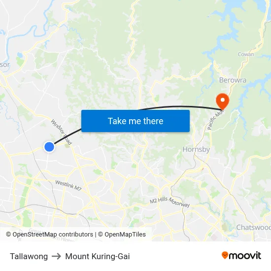Tallawong to Mount Kuring-Gai map