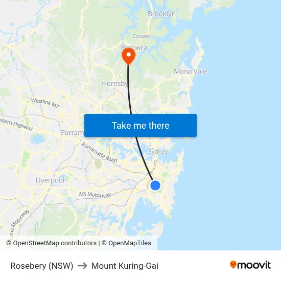 Rosebery (NSW) to Mount Kuring-Gai map