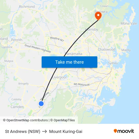 St Andrews (NSW) to Mount Kuring-Gai map