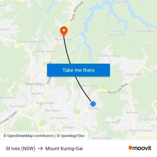 St Ives (NSW) to Mount Kuring-Gai map