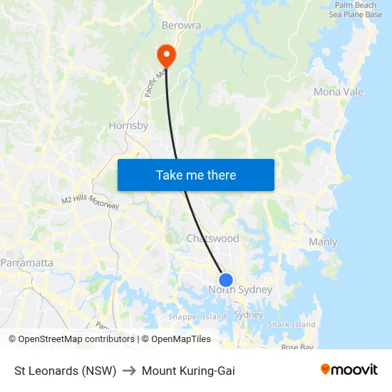 St Leonards (NSW) to Mount Kuring-Gai map