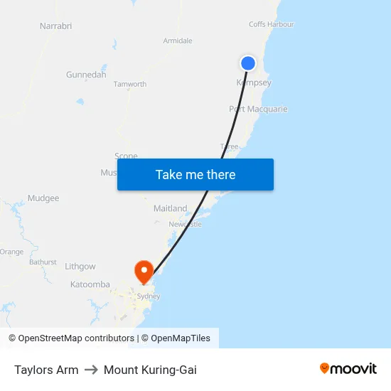 Taylors Arm to Mount Kuring-Gai map