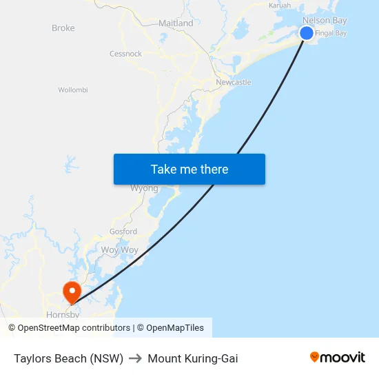 Taylors Beach (NSW) to Mount Kuring-Gai map