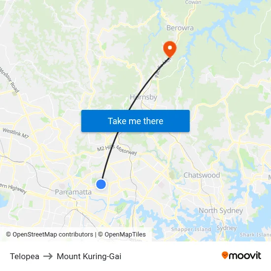Telopea to Mount Kuring-Gai map