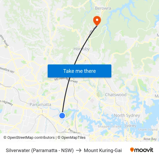 Silverwater (Parramatta - NSW) to Mount Kuring-Gai map