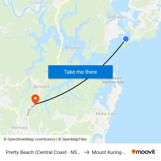 Pretty Beach (Central Coast - NSW) to Mount Kuring-Gai map