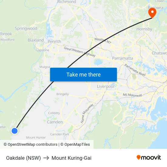 Oakdale (NSW) to Mount Kuring-Gai map