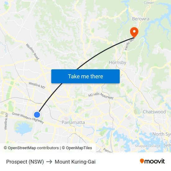 Prospect (NSW) to Mount Kuring-Gai map