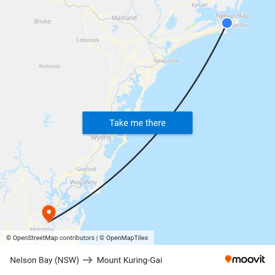 Nelson Bay (NSW) to Mount Kuring-Gai map