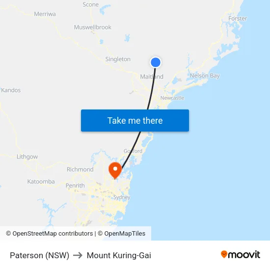 Paterson (NSW) to Mount Kuring-Gai map