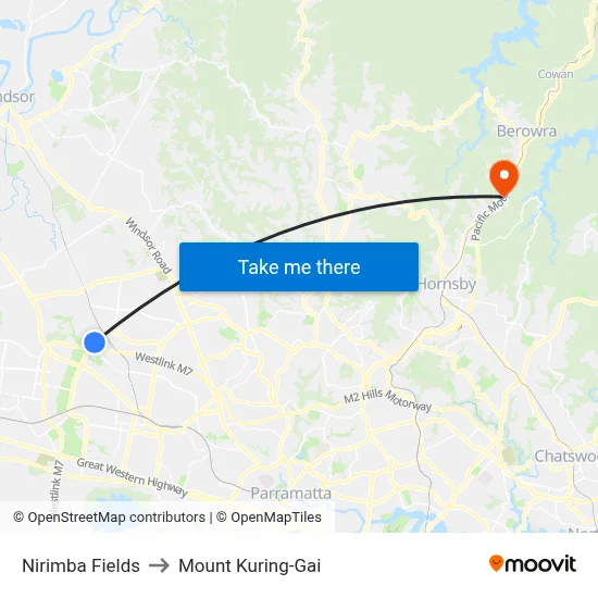 Nirimba Fields to Mount Kuring-Gai map