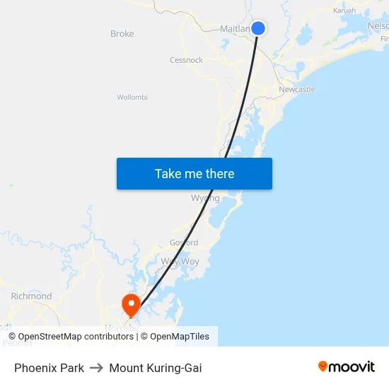 Phoenix Park to Mount Kuring-Gai map