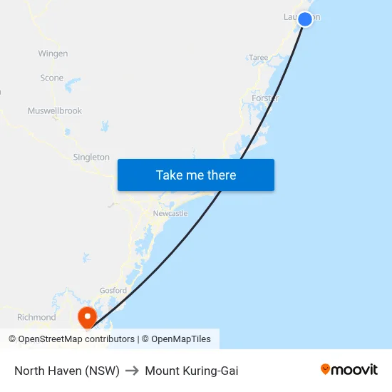 North Haven (NSW) to Mount Kuring-Gai map